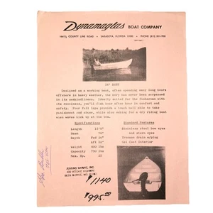 DYNAMAGLAS BOAT Company 16’ Dory Dealer Sales Brochure Catalog Price List - Picture 1 of 3
