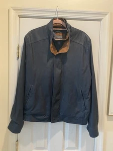 Johnston & Murphy soft Leather Jacket Sz 40 Mens L SOFT blue LambSkin Full Zip - Picture 1 of 10