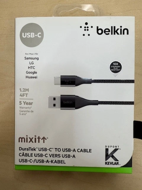 Belkin Mixit 4 英尺 DuraTek Kevlar 电缆 USB-A 转 C 型,USB-C — 第 1/4 张图片