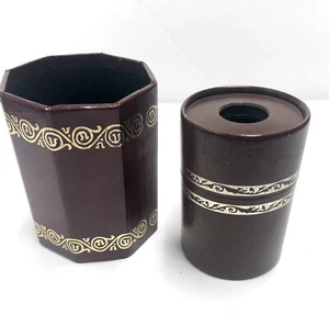 Leder Bleistift Getränkehalter & Extra MCM Schreibtisch Accessoire Burgund Gold Lesen - Bild 1 von 15