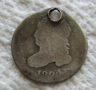 Moneda de diez centavos de plata busto tapado 1824/2 rara fecha clave temprana tipo moneda agujero relleno Foto 1 de 3