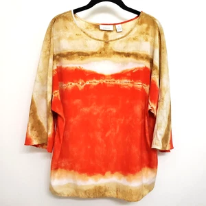Chico's Tie Dye Roll Tab Sleeve Pullover Top Sz 1 - Picture 1 of 3