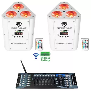 (2) Rockville RockWedge LED White Battery Powered Lights+Wireless DMX Controller - Picture 1 of 12