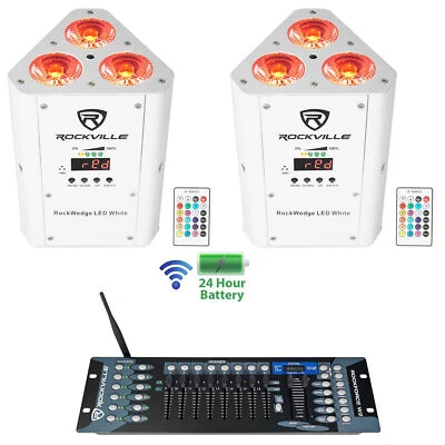 (2) Rockville RockWedge LED White Battery Powered Lights+Wireless DMX Controller - Image 1 of 4