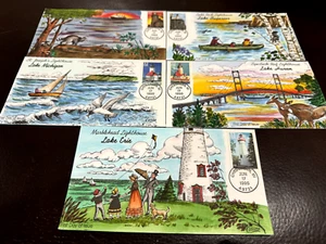 #2969-2973 GREAT LAKES LIGHTHOUSES  Collins Hand-painted Complete set of 5 FDC - Picture 1 of 7