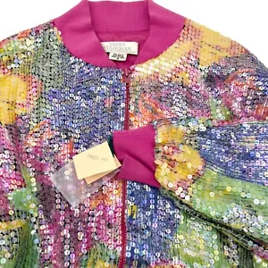 Chaqueta De Colección Sandy Starkman Lentejuelas Floral Arco Iris Bombardero Cremallera Completa Festival M - Imagen 1 de 7
