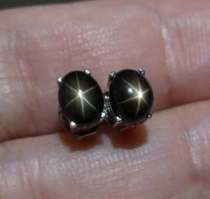 30 Ct Black Star Sapphire Gemstone Stud Earring Stirling silver Certified Pair - Picture 1 of 3