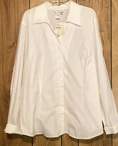 Camicia blusa scollo a V bianca con colletto COLDWATER CREEK 3X maniche lunghe nuova con etichetta - Foto 1 di 4