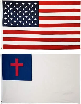3x5 ft. 2-Pack US American and CHRISTIAN Polyester Flags 100D SUPER POLYESTER - Image 1 of 3