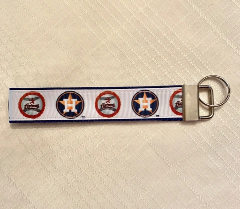 HOUSTON ASTROS Key Chain Wristlet Lanyard  Ribbon Key Fob,  Handmade Free Ship Cover