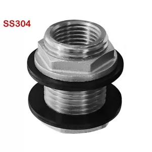 SS304 Stainless Steel Bulkhead Fitting 1/2" NPT Female 3/4" GHT Male Garden Hose - Picture 1 of 10