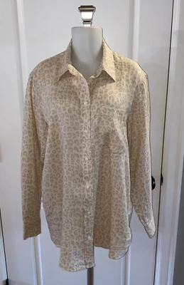 Gap 100% Linen Button Up Shirt Size L Beige Animal Print Beige Womens Coastal - Image 1 of 4