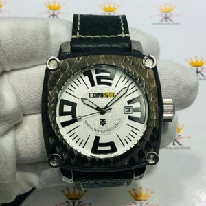TechnoSport Black Ion Stainless Steel Large Dial Genuine black Leather Watch - Picture 1 of 12