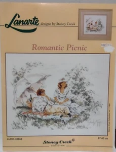 Vtg Lanarte Designs Counted Cross Stitch Chart Stony Creek Romantic Picnic - Picture 1 of 3