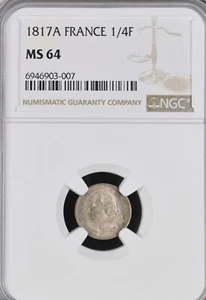 France 1/4 franc Louis XVIII 1817 Paris NGC MS64 - Picture 1 of 2