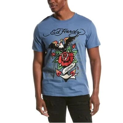 Camiseta ED HARDY Eagle Diseño Floral Azul Ancla Talla XL NUEVA Foto 1 de 4