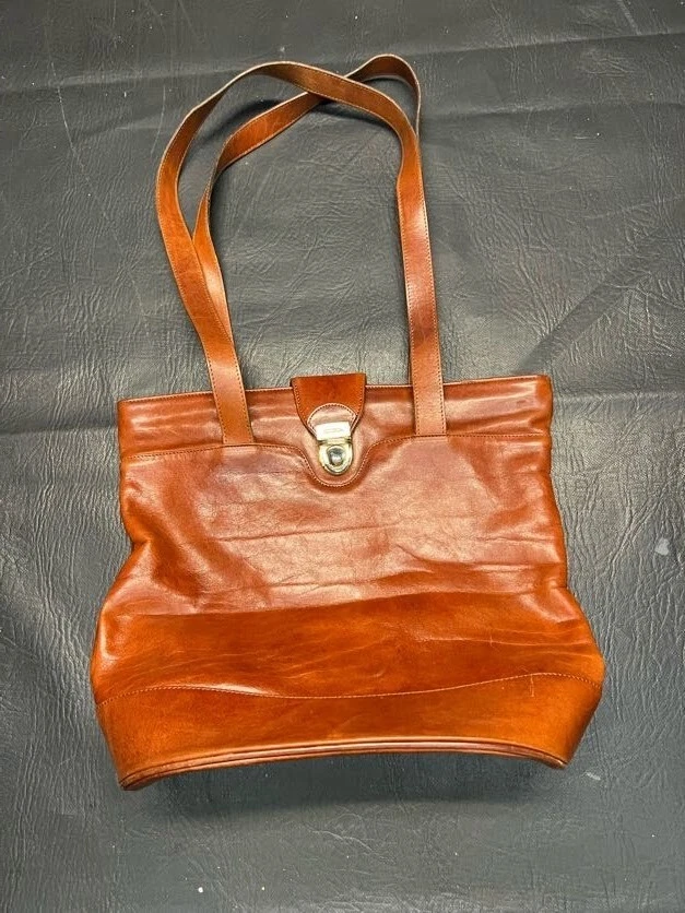 Bolso de Mano Oroton Naranja Marrón Cuero Genuino Cierre Cremallera Correa para el Hombro Foto 1 de 4