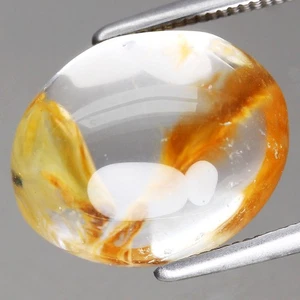 7.24Ct Cabujón Ovalado Natural Brasileño Blanco Rutilo Cuarzo Dorado Inclusiones✨ - Imagen 1 de 4