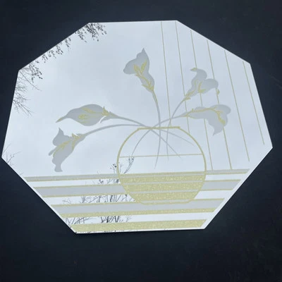 Espejo de Pared Art Deco Octágono De Colección Vidrio Grabado Floral Iris Windsor Años 80 90  Foto 1 de 4