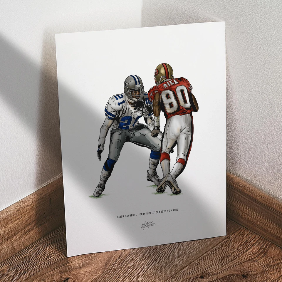 Deion Sanders Jerry Rice Poster Dallas Cowboys SF 49ers Football 8x10 Print - Image 1 of 4