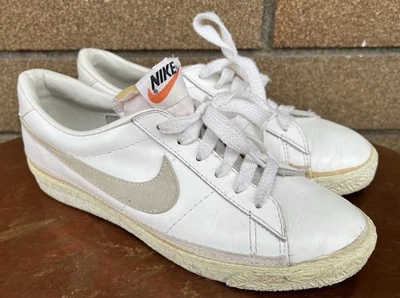 Vtg 1980 Nike Bruin Low Orange Swoosh White Grey Leather Sneakers 8 Marty Mcfly - Image 1 of 4