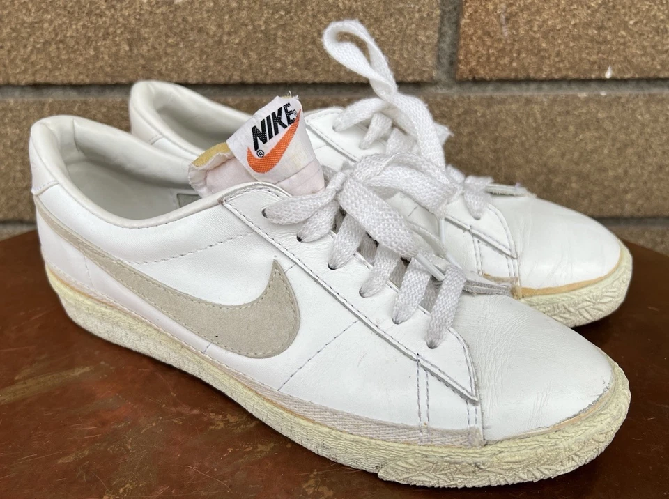 De colección 1980 Nike Bruin Low Naranja Swoosh Blanco Gris Cuero Tenis 8 Marty Mcfly Foto 1 de 4