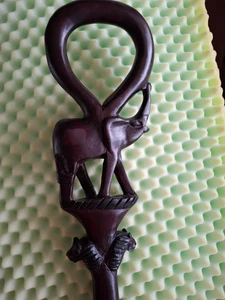Vintage Volkskunst Elefant Holz geschnitzt Gehstock - Bild 1 von 5
