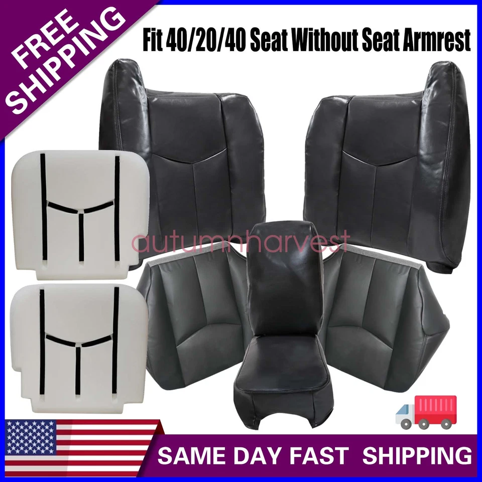 Cubierta de asiento de cuero de repuesto delantera/gris espuma para Chevy Silverado 2003-2006 Foto 1 de 4