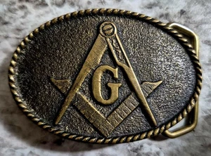 Vintage Solid Brass Freemason Belt Buckle BTS 1978 Mason's 3" - Bild 1 von 3
