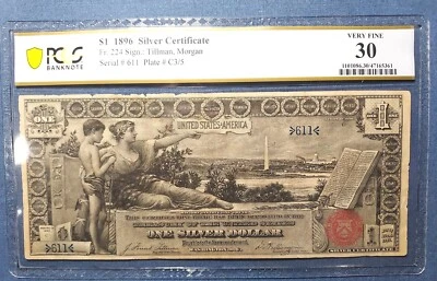 Rare Low Serial # 611 Wow!!! 1896 $1 Fr.224 Silver Certificate Educational Note - Image 1 of 4