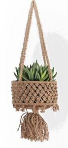 Jute Macrame Hanging Plant Basket by Primitive Planters - Retro Decor 24" long - Picture 1 of 1