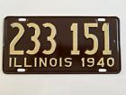 1940 Illinois License Plate "VERY GOOD" All Original Paint is Still Glossy