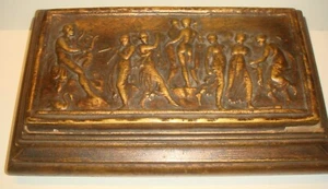 Vintage Hand Carved Wood Jewelry Trinket Box People Scenes Top - Picture 1 of 6