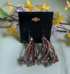 GLASS BEAD TASSEL DANGLE EARRINGS RETAIL $14.99-NEW - Picture 1 of 3