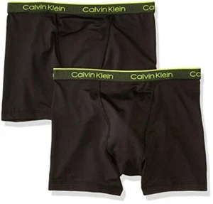NWT Calvin Klein Performance Boxer Brief Underwear 2 Pack Black Boy XL 16/18 - Picture 1 of 5