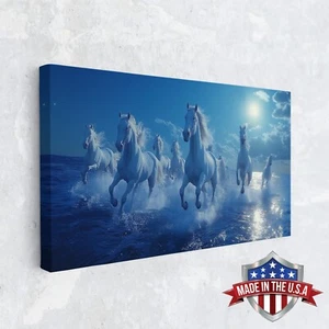 Midnight Tides & Hooves Horses Canvas Print for Home Decor, Wall Decor Poster - Picture 1 of 10