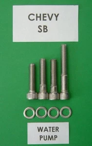 CHEVY SB 265 283 350 400 CORTO Bomba de agua Gorra Cabeza Perno Kit en Acero Inoxidable - Imagen 1 de 1