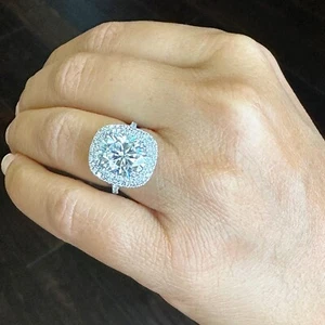14K MASSIVER OVALER VERLOBUNGSRING WEISSGOLD MOISSANIT UND NATÜRLICHER DIAMANT 6,70 KTW - Bild 1 von 12