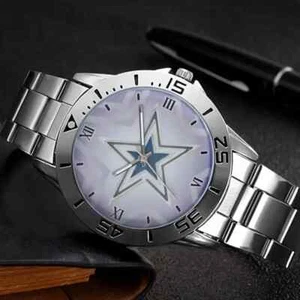  Orologio Dallas Cowboys Uomo Cinturino Acciaio Inox Quarzo Display Analogico NUOVO - Foto 1 di 4