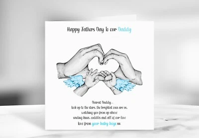 Tarjeta del Día del Padre para papá/abuelo de 2 bebé niño alas de ángel en el cielo. Foto 1 de 4