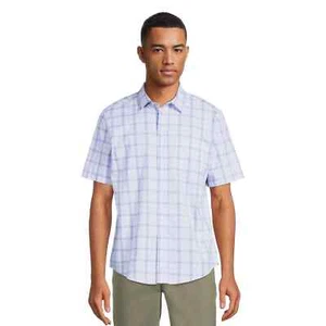 George Poplin Shirt Men’s Medium Blue Cotton Short Sleeves Button-Down Plaid - Picture 1 of 5