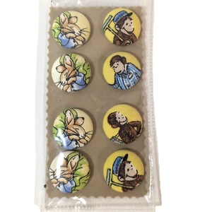 Curious George Peter Rabbit Button Set of 8, Cloth Covered, Monkey Bunny, Crafts - Picture 1 of 4