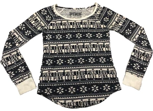 I Only Sleep In PINK Womens Sleep Shirt Sz M Black Ivory Fair Isle Long Sleeve - Picture 1 of 10