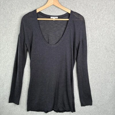 Standard James Perse Top Womens Size 4 Black Shirt Deep Scoop Neck Lounge - Image 1 of 4