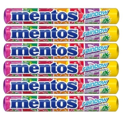 Rolo de doces Mentos Chewy Mint, sabor arco-íris pacote com 6, (6x29g) - Imagem 1 de 2