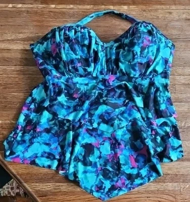 Nuevo Traje de Baño Tankini Abstracto Verde Aqua Rosa En Capas Con Aros 36DD Foto 1 de 4