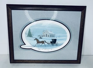 P. Buckley Moss Custom Framed Print The Chapel Winter Blue Matte 20”x16” Signed - Picture 1 of 7
