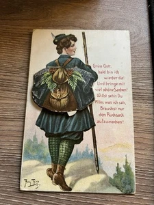 Antique Postcard GREETINGS Eger Germany FoldOut Backpacking Hiking Thiele JO5 - Picture 1 of 3