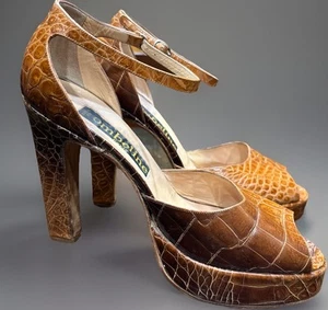 OMBELINE PARIS by Maud Frizon - Brown Leather Platform Heels Shoes Size 39 - Picture 1 of 11