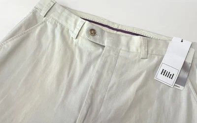 New $210 Hiltl NAPA Flat Front Chino Pants Men's 32x38 Unhemmed Cotton Beige - Image 1 of 3